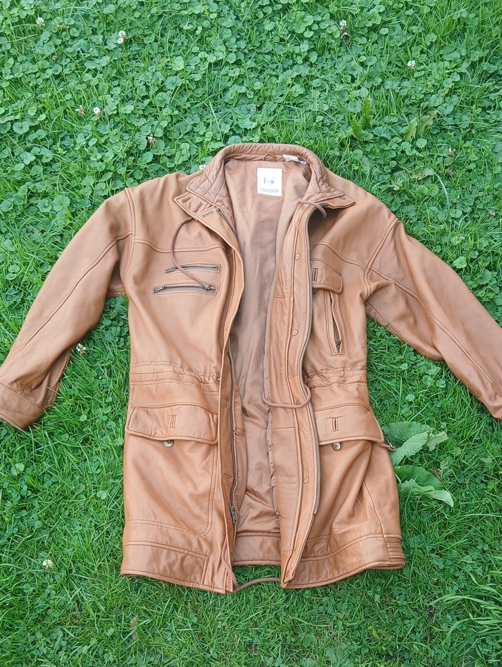 GUC Together Brown Butter Soft Trench Leather Jacket A Lot Of Pockets